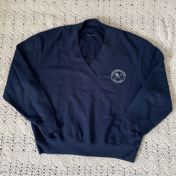 AG Adriano Goldschmied Weddington Vee Sweatshirt Navy Blue (Small) - Picture 2 of 11